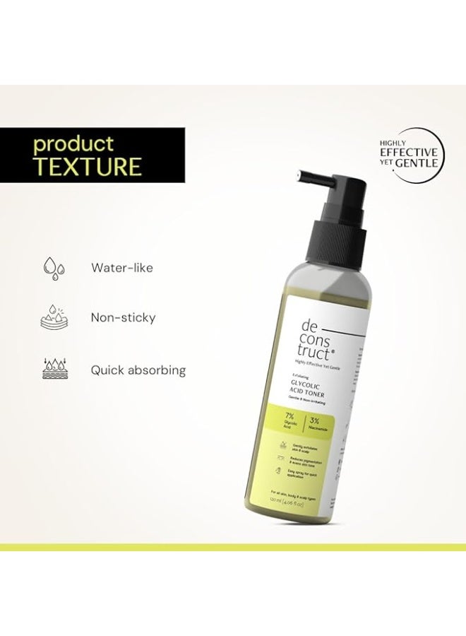 Deconstruct Exfoliating 7% Glycolic Acid Toner with 3% Niacinamide, Multi-Functional Non-Irritating Exfoliating Toner For Face,Body,Underarms & Scalp, For Glowing & Even Skin Tone,For Men & Women,120ml - Image 4